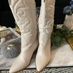 FAUX CREAM COWBOY BOOTS ,
